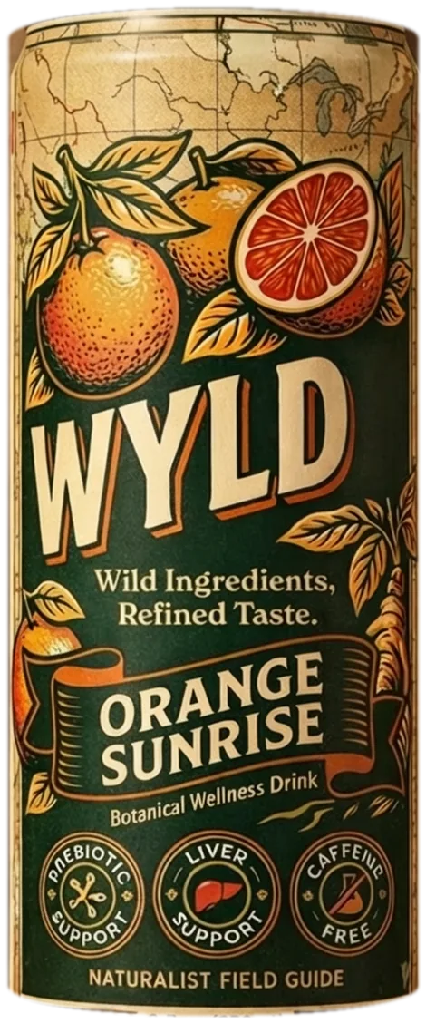 A can of WYLD Orange Sunrise botanical wellness drink