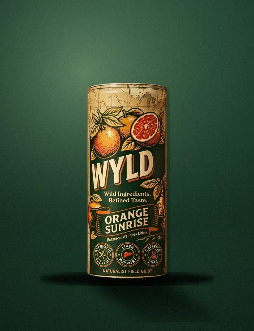 A can of WYLD Orange Sunrise on a green studio backdrop